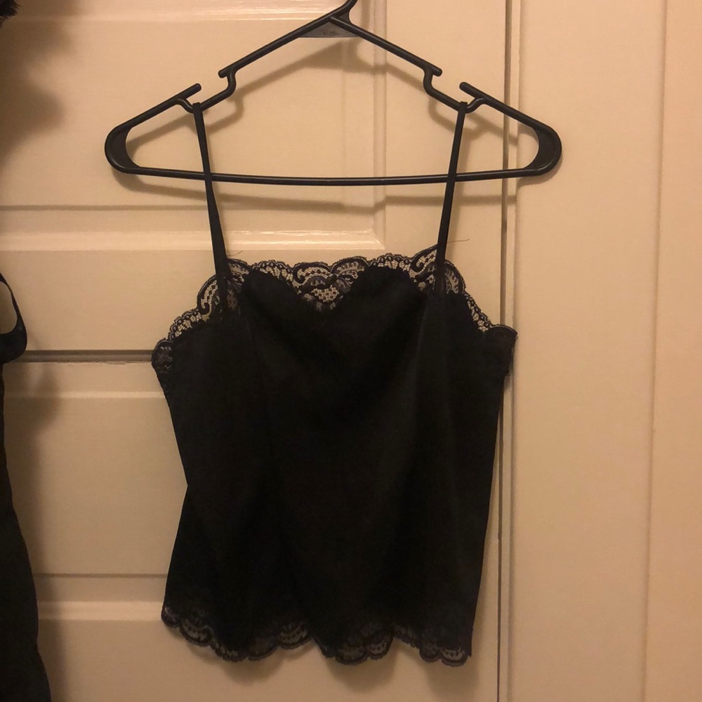 vintage black silky/satin lace tank top
